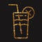 Golden glitter glass of cold juice drink flat icon