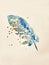 Golden glitter and glittering stars on abstract blue watercolor feather in vintage nostalgic colors.