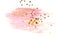 Golden glitter and glittering stars on abstract pink watercolor splash on white background