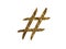Golden glitter of isolated hand writing word HASHTAG symbol