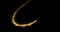 Golden glitter light tail, sparkling shine glow wave. Gold glittering magic shimmer trail, bright light sparks, black background