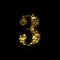 Golden glitter number 3, sparkling gold light and glowing gold particles shine font. Number three of shimmering sequins and glow