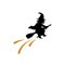 Golden glitter silhouette witch flat icon. Halloween holiday design element. Witch siluette. Halloween background