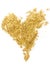 Golden glitter sparkle heart texture on white background.