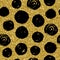 Golden glitter texture with hand draw black circles seamless