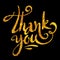 Golden glitter Thank you calligraphic vector sign on black background