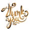 Golden glitter Thank you calligraphic vector sign with ink shadow on white background