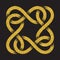 Golden glittering logo symbol in Celtic style on black background. Tribal symbol in infinities plexus form. Gold stamp for jewelry