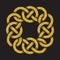 Golden glittering logo symbol in Celtic style on black background. Tribal symbol of plexus infinities and rings. Gold stamp for