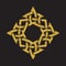 Golden glittering logo template in Celtic knots style on black background. Symbol in rhombus maze form