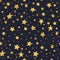 Golden glittering stars seamless pattern.