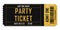 Golden glittering stub ticket for invitation, event, concert, music festival, movie festival, show, performance, etc.