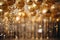 Golden glittery festive New Year\\\'s Eve party decorations, including glittering banners, streamers, and shimmering ornaments.