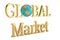 Golden global market word isolated on white background 3D illustration