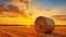 Golden Glory: A Harvest Field of Straw Bales Bathed in Radiant Sunset