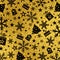 Golden glossy christmas background with black bell, snowflakes,