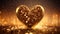 Golden glossy heart 3D background. Gold realistic metal heart. Happy Valentine's Day, love, wedding concept