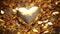 Golden glossy heart 3D background. Gold realistic metal heart. Happy Valentine's Day, love, wedding concept