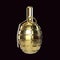 Golden glossy metal hand grenade isolated on red background render