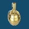 Golden glossy metal hand grenade isolated on red background render