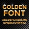 Golden glossy vector font or gold alphabet. Yellow metal typeface. Metallic golden abc, alphabet typographic luxury
