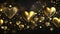 golden glowing hearts on dark background