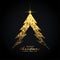 Golden glowing merry christmas tree creative design