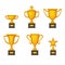 Golden Goblets and Cups Icon Set. Winner Award. Vector