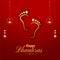golden goddess charan on red background for happy dhanteras hindu festival vector