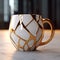 Golden Gold Mug 3d With Cracked Geometric Aesthetics