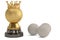 Golden golf award trophy and golf balls isolated on white background. 3D illustration.
