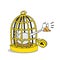 Golden goose locked inside cage