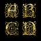 Golden gothic style font alphabet - letters A-D
