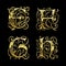 Golden gothic style font alphabet - letters E-H