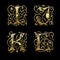Golden gothic style font alphabet - letters I-L