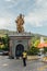 Golden Guanyin`s guardian statue at octagonal pavilion in Kek Lok Si Temple at George Town. Panang, Malaysia