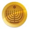 Golden Hanukkah gelt decorated with hanukkiah and David`s Star silhouettes, Vector illustration