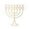 Golden Hanukkah menorah outline icon, Jewish religious candle