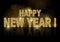 Golden Happy New Year on Dark Bokeh Background