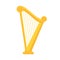 Golden harp icon in flat style design. Musical instrument symbol