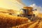 Golden Harvest: Combine at Work in Wheat Field. Generative ai