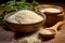 Golden harvest Wooden bowl with jasmine white rice from agricultural bounty