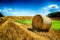 Golden hay bales at agricultural field