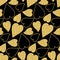 Golden heart on a black background seamless pattern, valentine`s day love, shimmer sparkling illustration