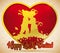 Golden Heart with Couple Silhouette Celebrating Qixi Festival, Vector Illustration