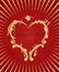 Golden heart on red background. Love concept