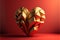 A golden heart shape folding on red background. Generative AI
