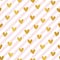 Golden hearts seamless pattern on pink diagonal stripes