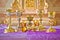 Golden holy grails on church altar view