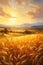 Golden Horizons: A Cream-Colored Room with a Wheat Field Sunset